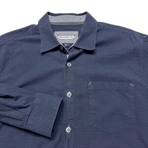 32 Bar Blues Shirt Mens Medium Blue Check Long Sleeve Cotton Button Front Casual